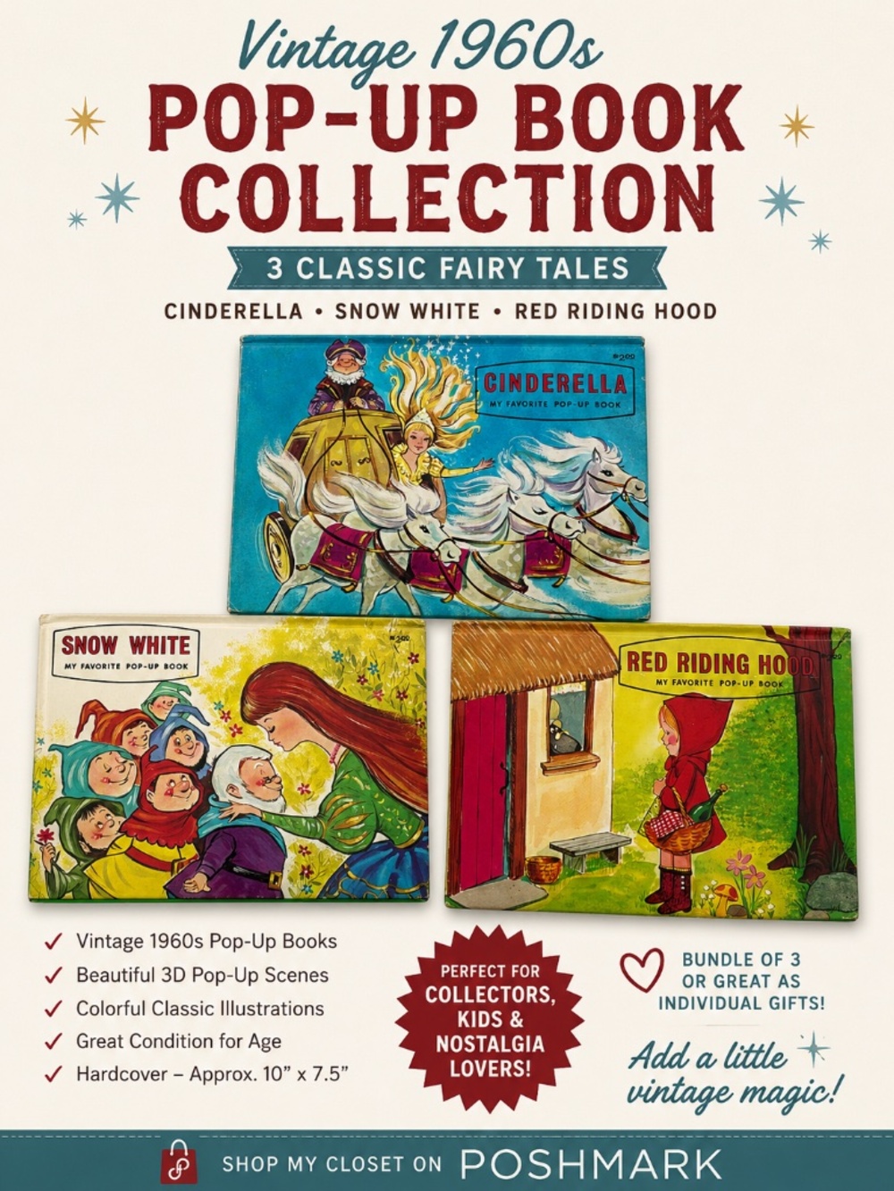 Vintage Fairy Tale Pop-Up Book Bundle (Set of 3)